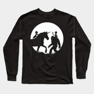 Alien Riding Unicorn Funny Sasquatch Aliens Long Sleeve T-Shirt